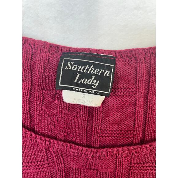 VNTG Southern Lady Maroon Short Sleeve Cable Knit Sweater 100% Cotton sz Small - Picture 4 of 7
